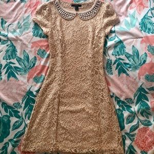 Beige Dress with Pearls